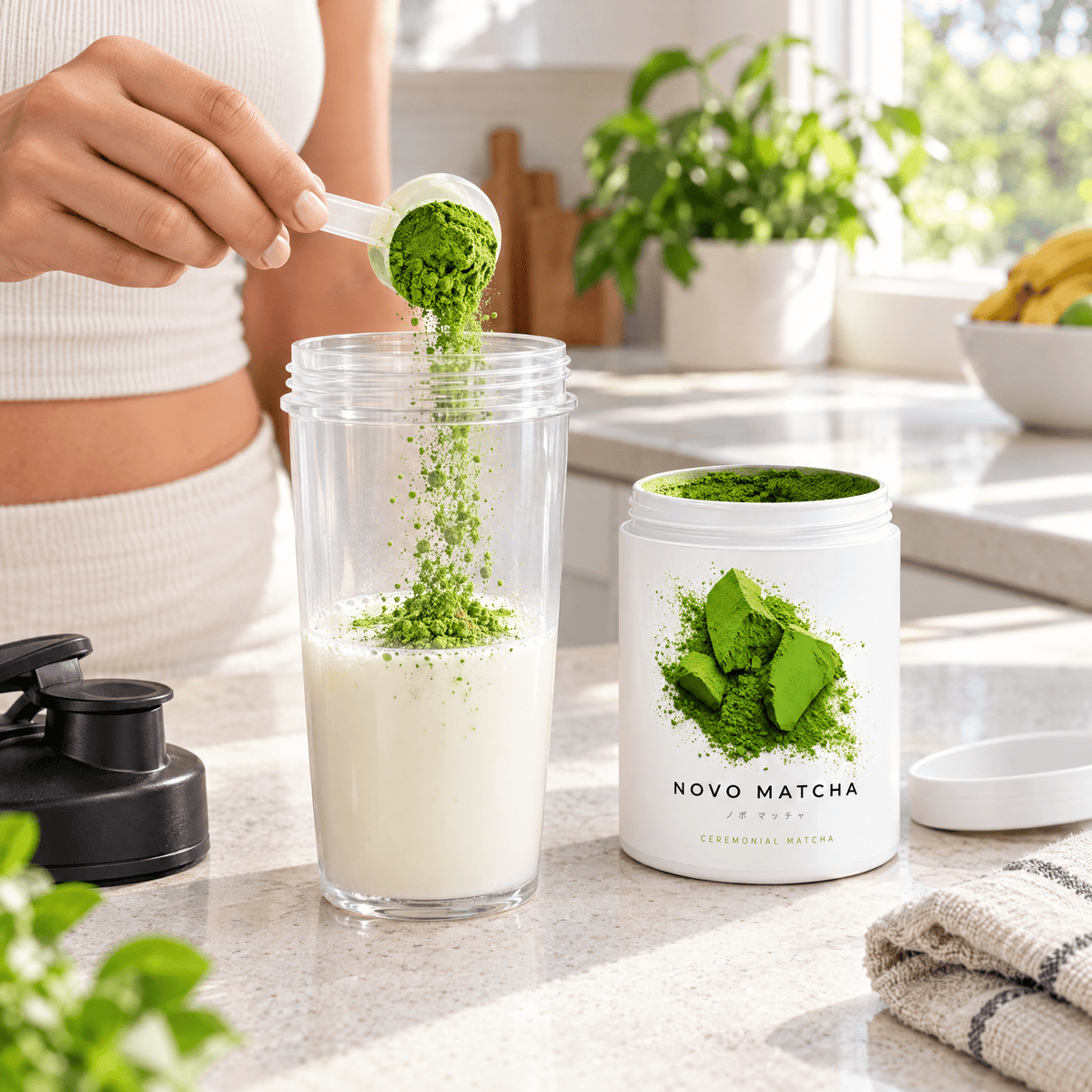 NOVO Matcha Pulver im Shaker zubereiten