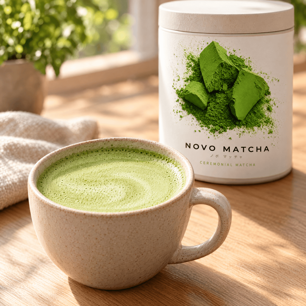 Warmer NOVO Matcha Latte in der Tasse